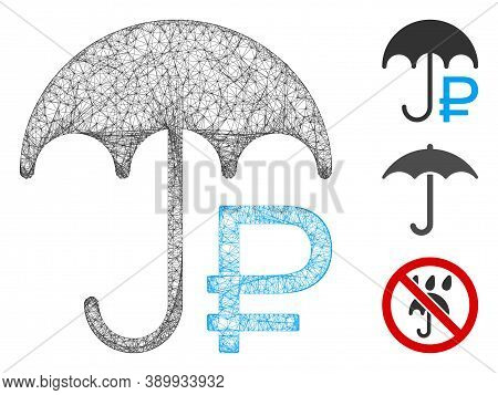 Mesh Rouble Umbrella Polygonal Web Icon Vector Illustration. Model Is Based On Rouble Umbrella Flat 