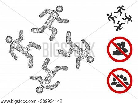 Mesh Running Men Polygonal Web Icon Vector Illustration. Carcass Model Is Based On Running Men Flat 