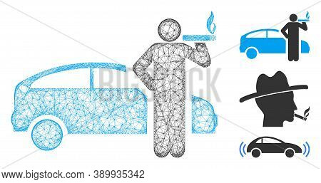 Mesh Smoking Taxi Driver Polygonal Web Icon Vector Illustration. Abstraction Is Based On Smoking Tax