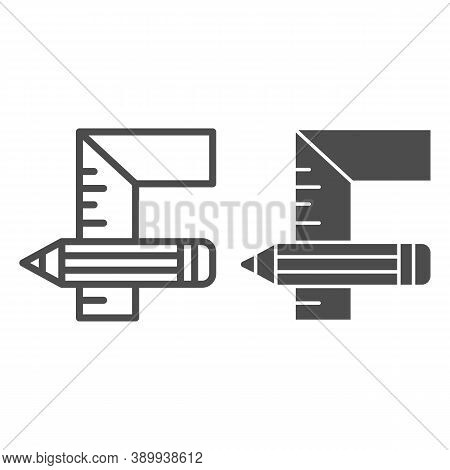 Pencil And Corner Ruler Line And Solid Icon, House Repair Concept, Working Measuring Tools Sign On W