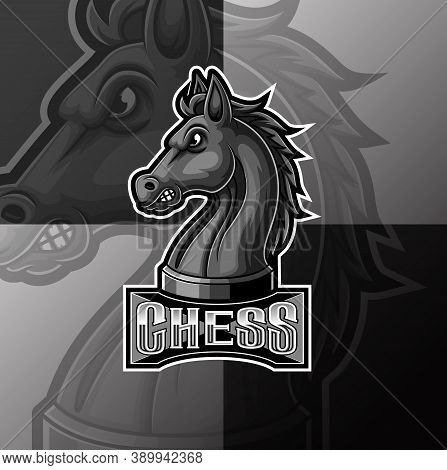 Black Chess Knight Horse Mascot E Sport Logo Design
