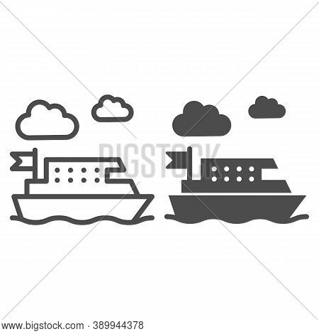 Ferry Line And Solid Icon, Public Transport Concept, Ferry Ship Transportation Sign On White Backgro