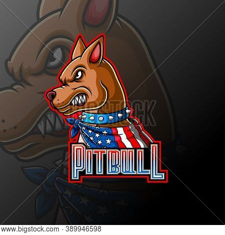 Angry Pit Bull Wearing A Scarf Mascot Logo