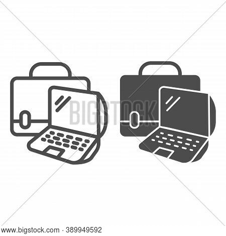 Laptop And Handbag Line And Solid Icon, Coworking Concept, Notebook Case Sign On White Background, B