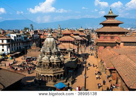KATHMANDU, Nepál - 6. ledna: Pohled na náměstí Durbar Pátan 6 ledna 2009 v Káthmándú, Nepál. 