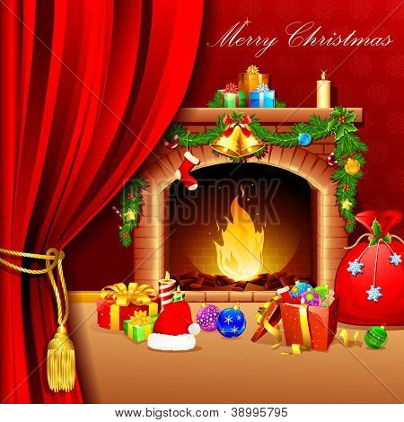 illustration de décoration de Noël autour de la place derrière le rideau de feu