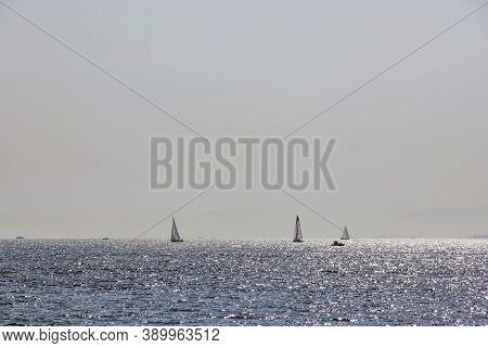 Marmara Sea,istanbul,turkey-october 4,2020.seascape And Boats On The Marmara Sea At Summer Season In