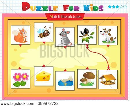 Matching Game, Education Game For Children. Puzzle For Kids. Match The Right Object. Cartoon Animals