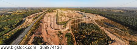 Aerial Panoramic View Of The Race Track In Finland