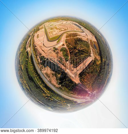 A Three Dimensional Panoramic Aerial View Of The Race Track In Finland, In A Mini Planet Panorama St