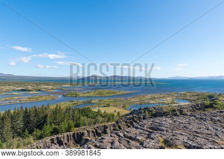 View Over Lake Thingvallavatn In Thingvellir National Park In The Countryside Of Iceland