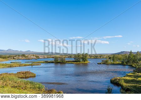 View Over Lake Thingvallavatn In Thingvellir National Park In The Countryside Of Iceland