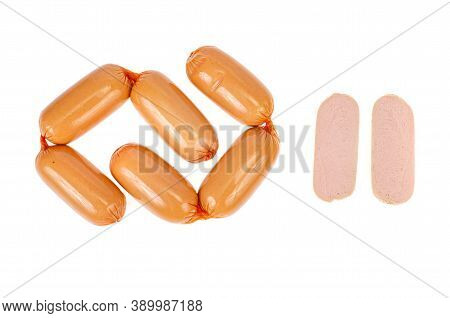 Meat Sausages In Polyamide Casing Isolated On White Background.