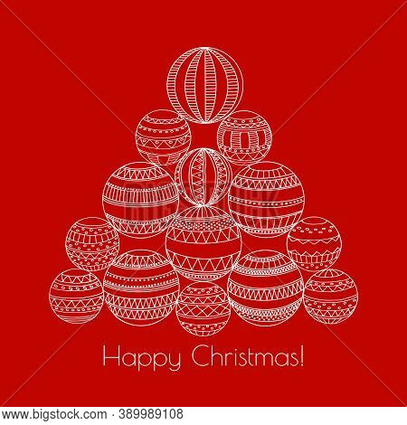 Set Of Xmas Zentangle Congratulation Cards Decorated By Variously Ornated Stylized Balls. Outline Ki