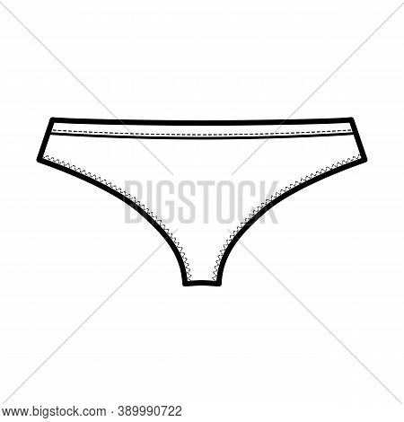 Cheeky Thongs Technical Fashion Illustration With Low Rise, Elastic Waistband, Small Hips Coverage. 