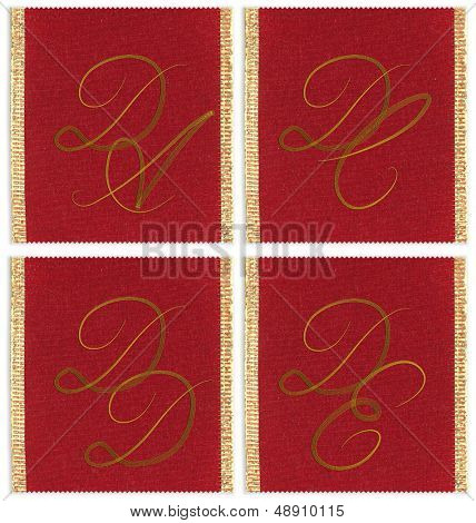 Verzameling van textiel Monogrammenei ontwerp op een lint. DA, DC, DD, DE 