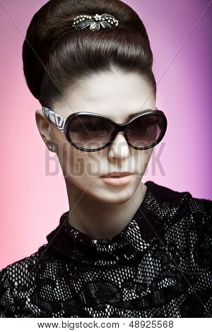 retro photo of a beautiful brunette woman