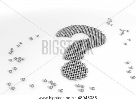 3D Graphic Of A Arranged Question Label Made Of Tiny Spheres