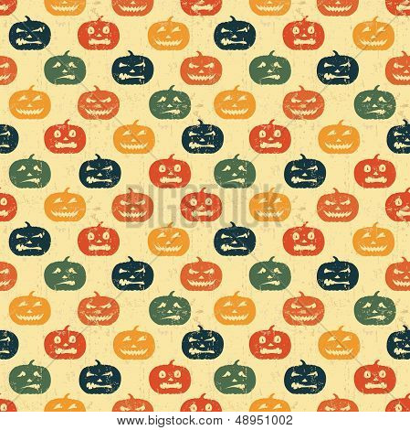 Halloween Seamless Background with Pumpkin. Retro Pattern.