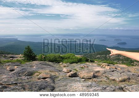 Pointing To Bar Harbor Maine