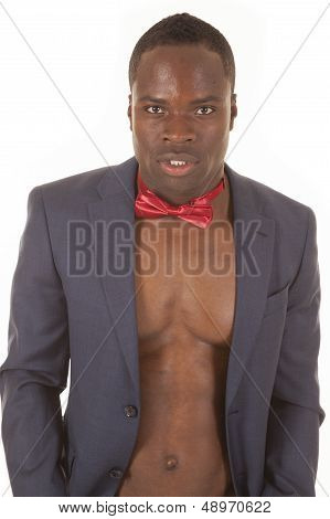 Man No Shirt Bowtie Jacket Serious