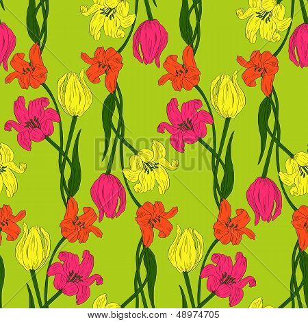 Seamless pattern with tulips