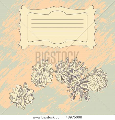 line drawing pinecone on vintage background