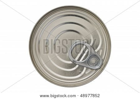 Single closed tin can shot from above isolated on white