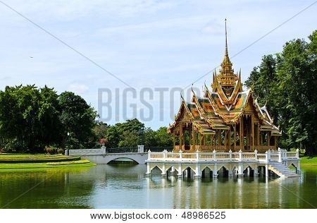 Bang Pa-in Aisawan, Artificial Lake With Bridge And Temple