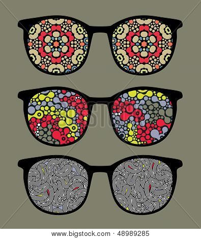 Retro sunglasses with pattern reflection.
