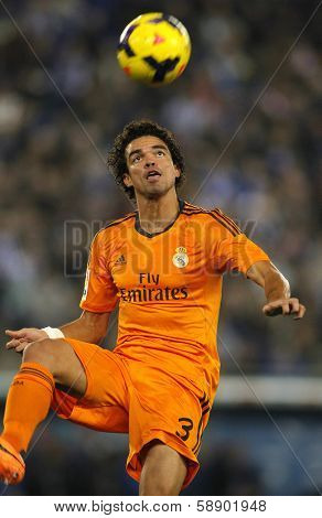 BARCELONA - JAN, 12: Pepe Lima of Real Madrid during the Spanish League match between Espanyol and Real Madrid at the Estadi Cornella on January 12, 2014 in Barcelona, Spain