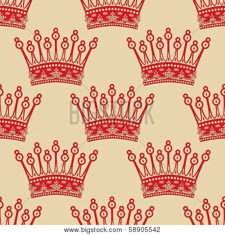 Vintage seamless background with red crown pattern.