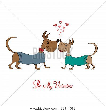 Valentine' S Day Greeting Card With Cartoon Dog Characters
