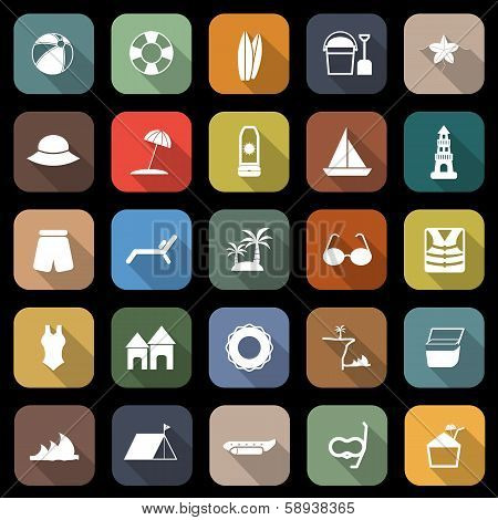 Beach Flat Icons With Long Shadow