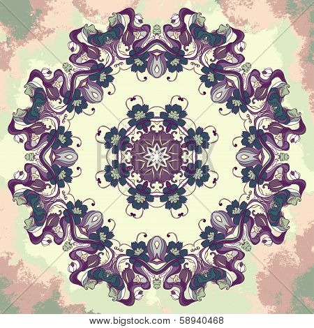 vector circle floral background with many details