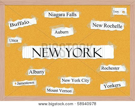 New York State Corkboard Word Concept