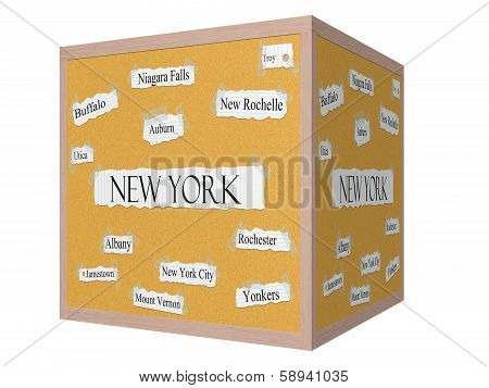 New York State 3D Cube Corkboard Word Concept