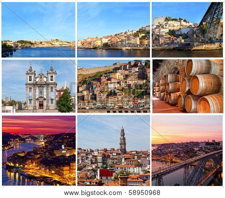 Set of photos with city views of Porto Portugal