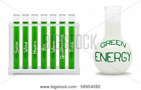Formula Of Green Energy. Concept With Flasks.