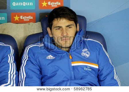 BARCELONA - JAN, 12: Iker Casillas of Real Madrid during the Spanish League match between Espanyol and Real Madrid at the Estadi Cornella on January 12, 2014 in Barcelona, Spain
