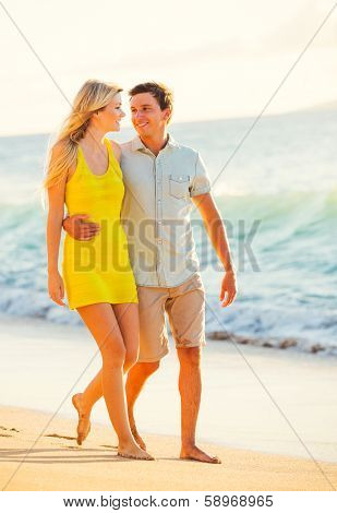 Romantic Couple Enjoying Sunset on Beautiful Tropical Beach