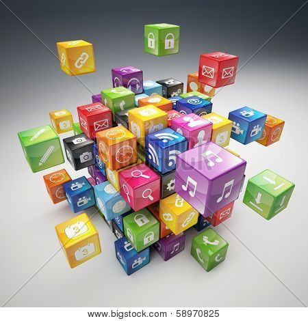 3d image of abstract cubes and icon set