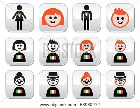 St Patricks Day, Irish people with flags and ginger hair buttons