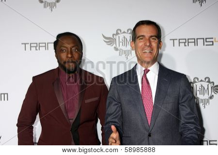 LOS ANGELES - JAN 23:  will.i.am, Eric Garcetti at the Annual Trans4m Benefit Concert at Avalon on January 23, 2014 in Los Angeles, CA