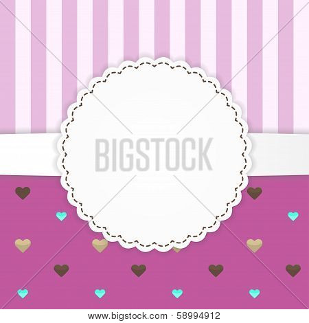 Pink Stripped Greeting Card Template With Hearts
