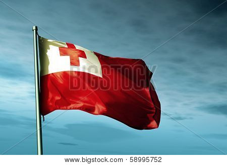 Tonga flag waving on the wind