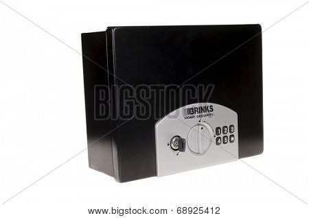 Hayward, CA -  July 20, 2014: Brinks small  sized wall safe with keypad and/or key entry