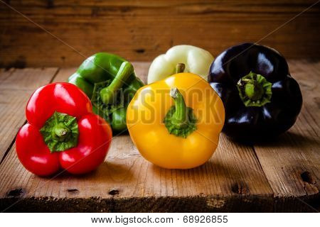 Red, Green, Black, White And Yellow Bell Peppers