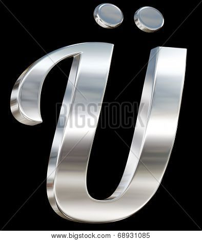 Chrome solid alphabet isolated on black - U umlaut