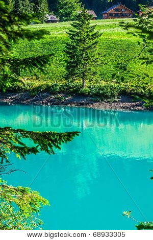 Beautiful View Mountain Lake. Steg,malbun In Lichtenstein, Europe